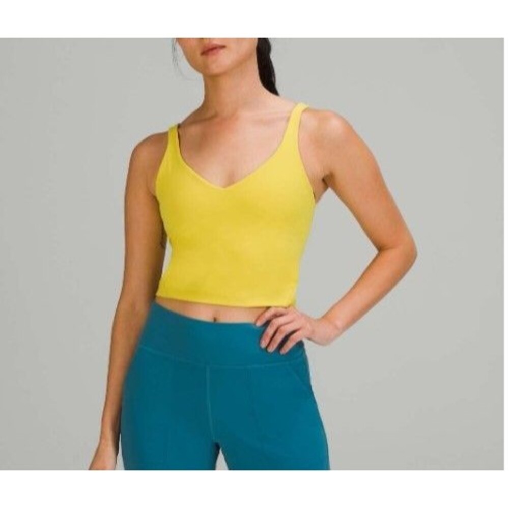 Lululemon Align Tank Top Yellow Serpentine Nulu Fabric Cropped Workout Bra Sz 0